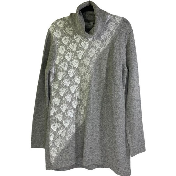 SOFT SURROUNDINGS Claudette Cowl Turtle Neck Long Tunic Knit Lace Wool Sweater - Picture 1 of 12